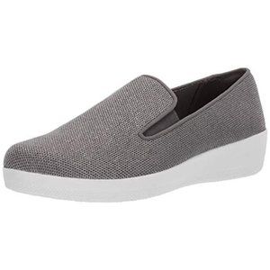 Fitflop Women's Gray Glitter Slip-On Sneakers with White Sole
